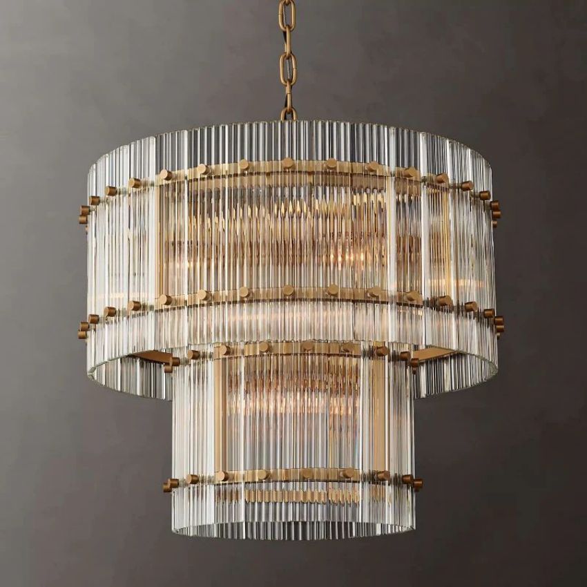 San Marco Ribbed Glass Two-Tier Round Chandelier 22"