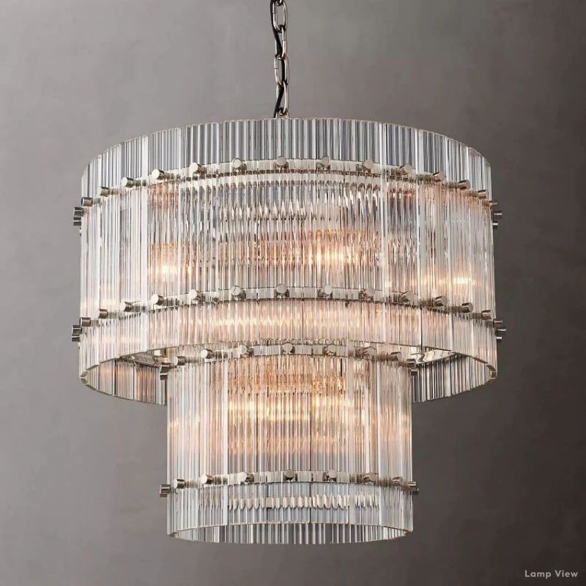 San Marco Ribbed Glass Two-Tier Round Chandelier 22"