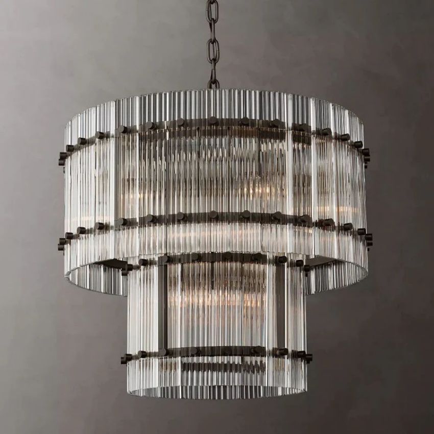 San Marco Ribbed Glass Two-Tier Round Chandelier 22"