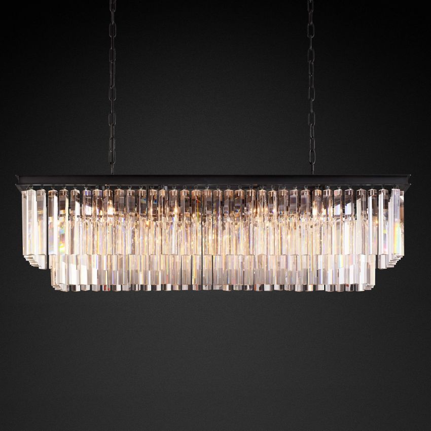 Odeon Layered Crystal Rectangular Chandelier 49"