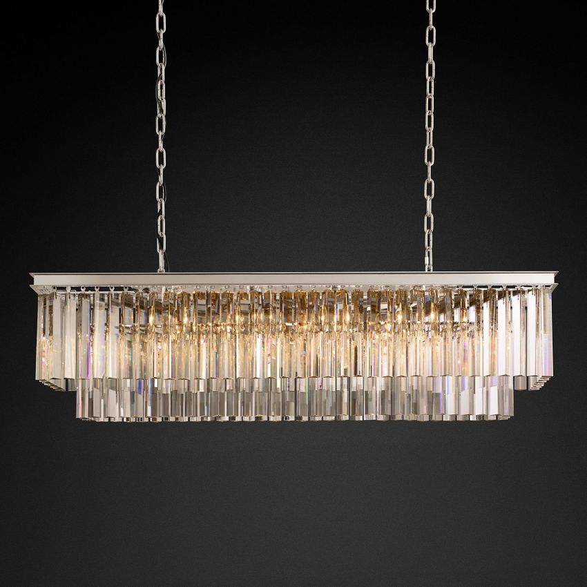 Odeon Fringed Crystal Rectangular Chandelier 49"