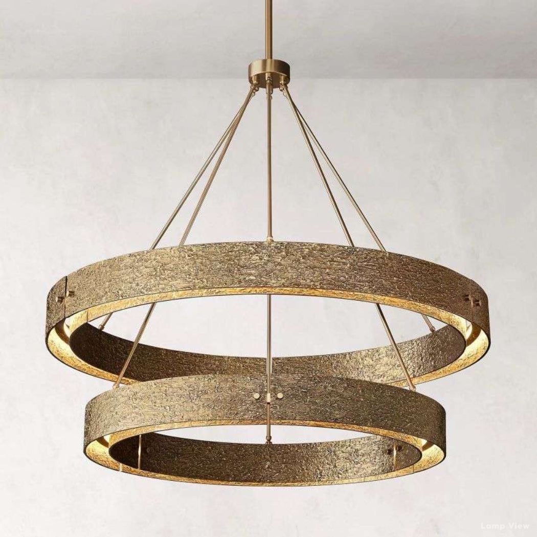 Vouvray Distressed Brass Two-Tier Round Chandelier 36"