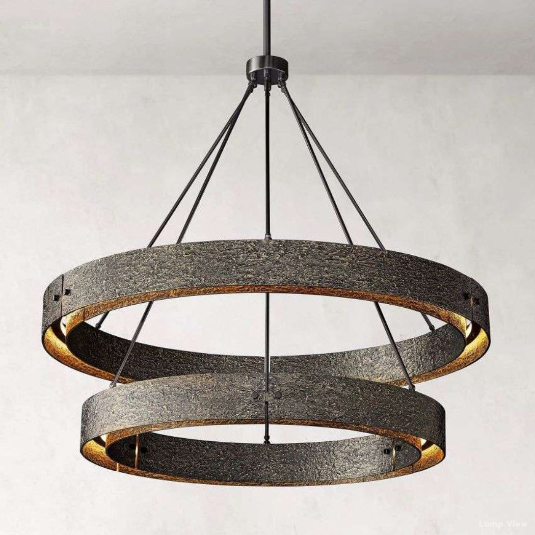 Vouvray Distressed Brass Two-Tier Round Chandelier 48"
