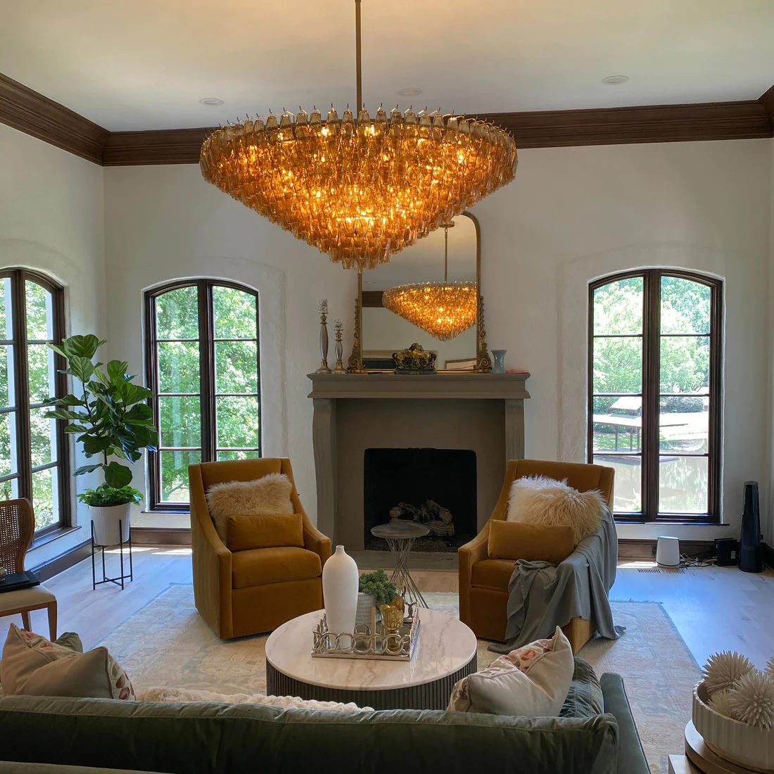 Chiara Lustrous Glass Tiered Round Chandelier 62"