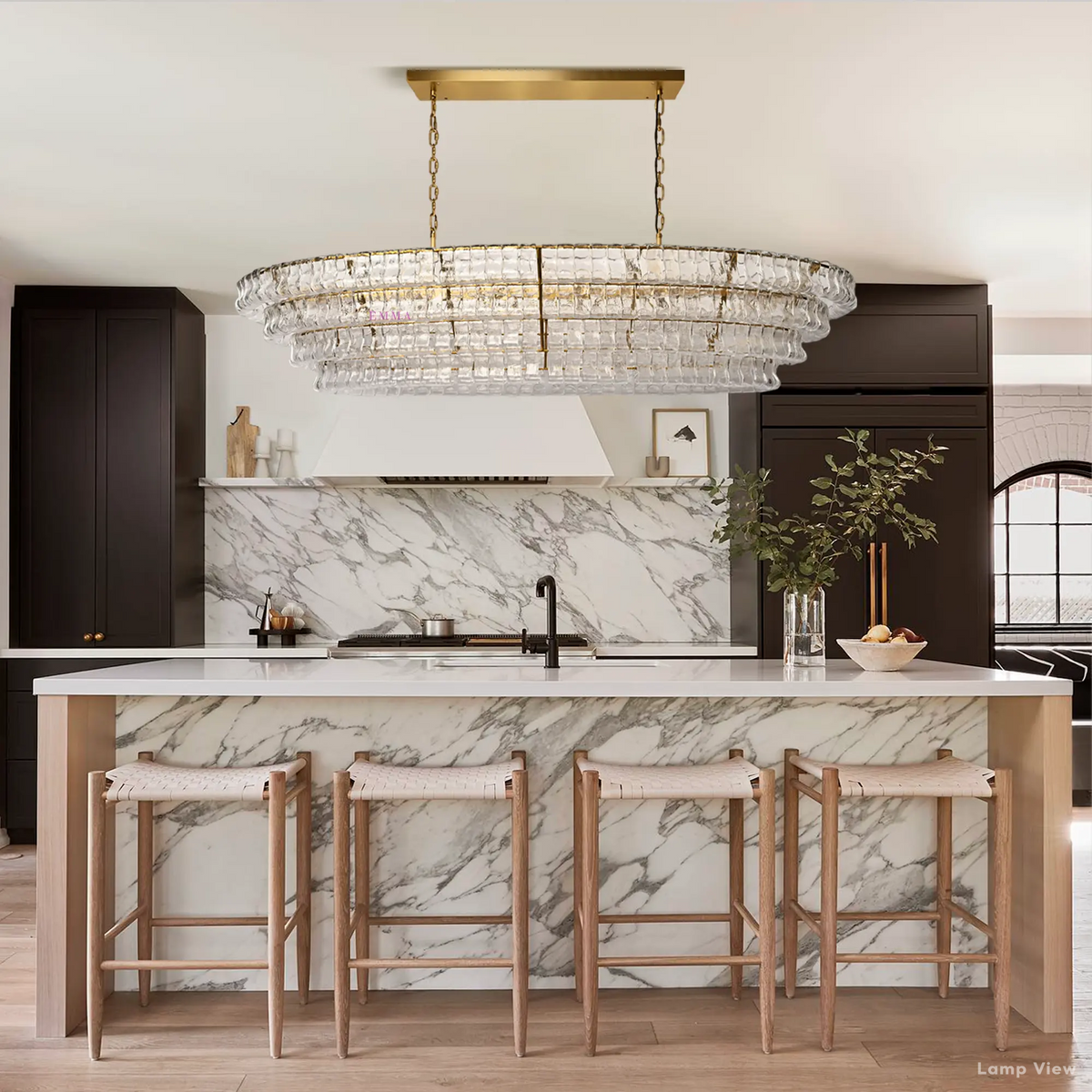 Ghiaccio Layered Glass Oval Chandelier