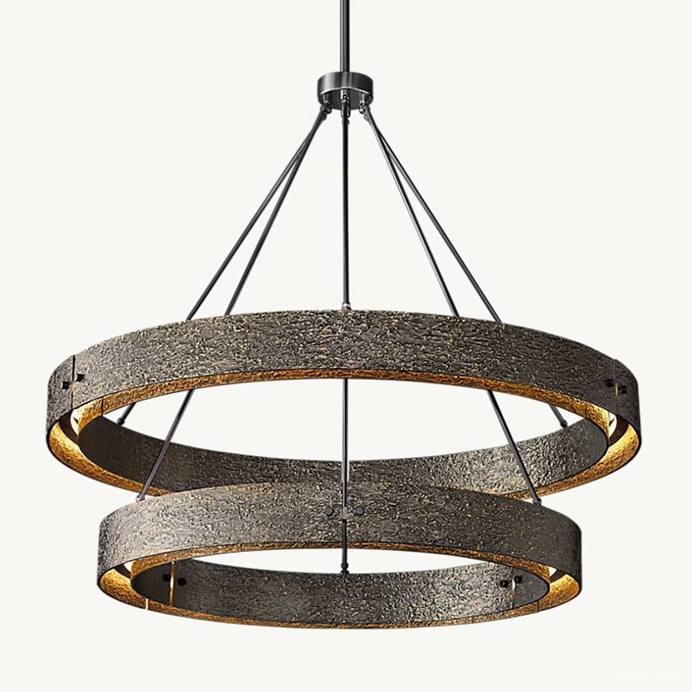 Vouvray Distressed Brass Two-Tier Round Chandelier 36"
