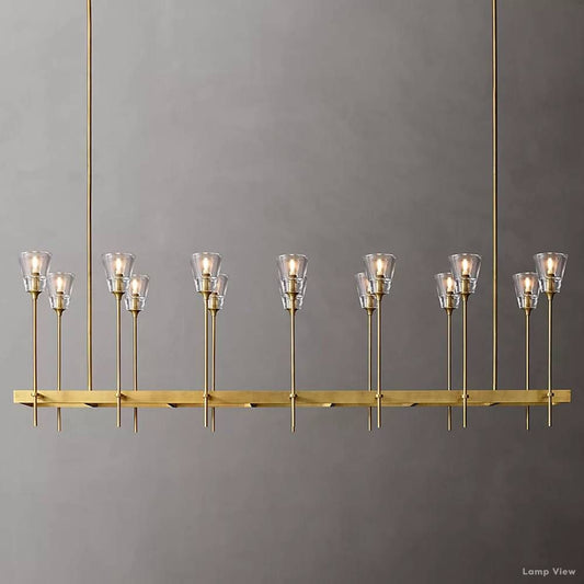 Torche Adorned Glass Rectangular Chandelier 67"
