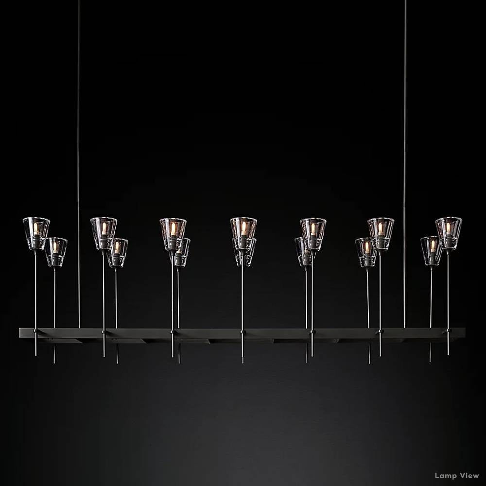 Torche Adorned Glass Rectangular Chandelier 67"