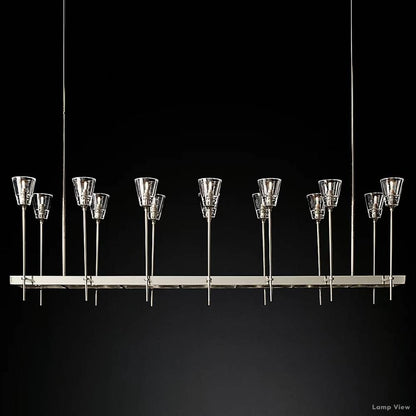 Torche Adorned Glass Rectangular Chandelier 67"