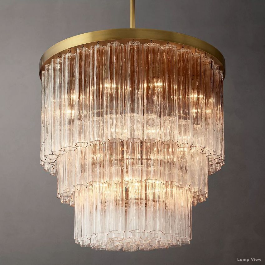 Cielo Ridged Glass Three-Tier Round Chandelier 36"