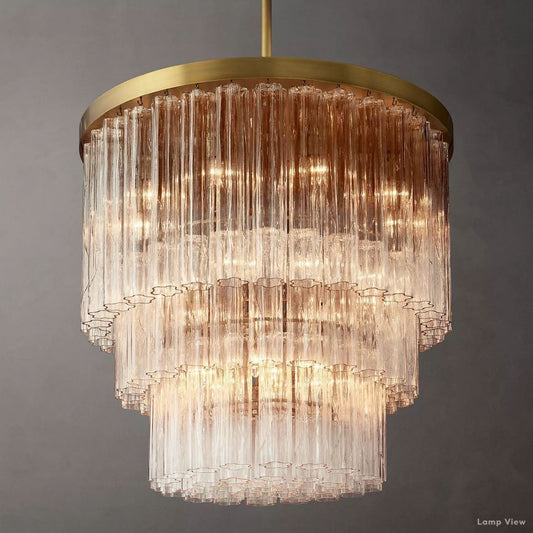 Cielo Ridged Glass Three-Tier Round Chandelier 36"