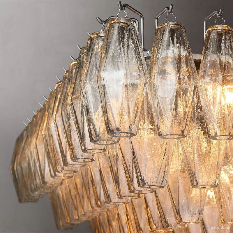 Chiara Lustrous Glass Tiered Rectangular Chandelier 74"