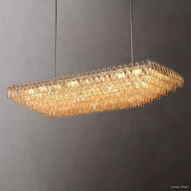 Chiara Lustrous Glass Tiered Rectangular Chandelier 74"