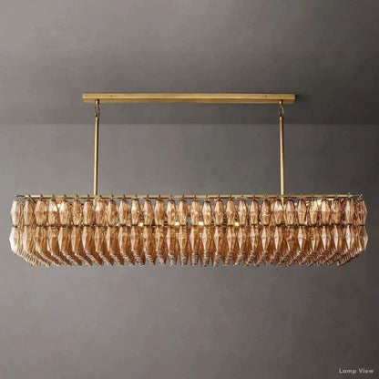 Chiara Lustrous Glass Rectangular Chandelier 74"