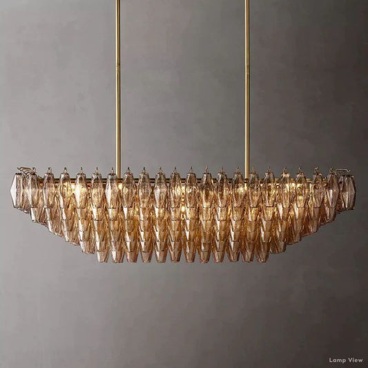Chiara Lustrous Glass Tiered Rectangular Chandelier 54"