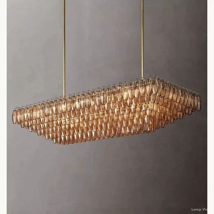 Chiara Lustrous Glass Tiered Rectangular Chandelier 74"