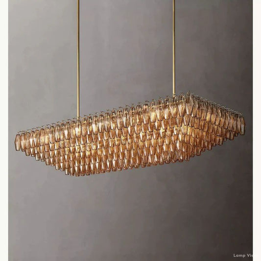 Chiara Lustrous Glass Tiered Rectangular Chandelier 74"
