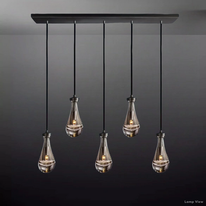 Rain Falling Glass Rectangular Chandelier 36"