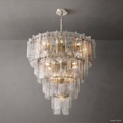 Lattice Cast Glass Tiered Round Chandelier 47"