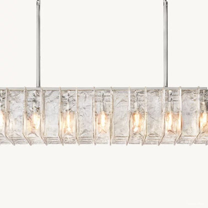 Lattice Cast Glass Rectangular Chandelier 67"