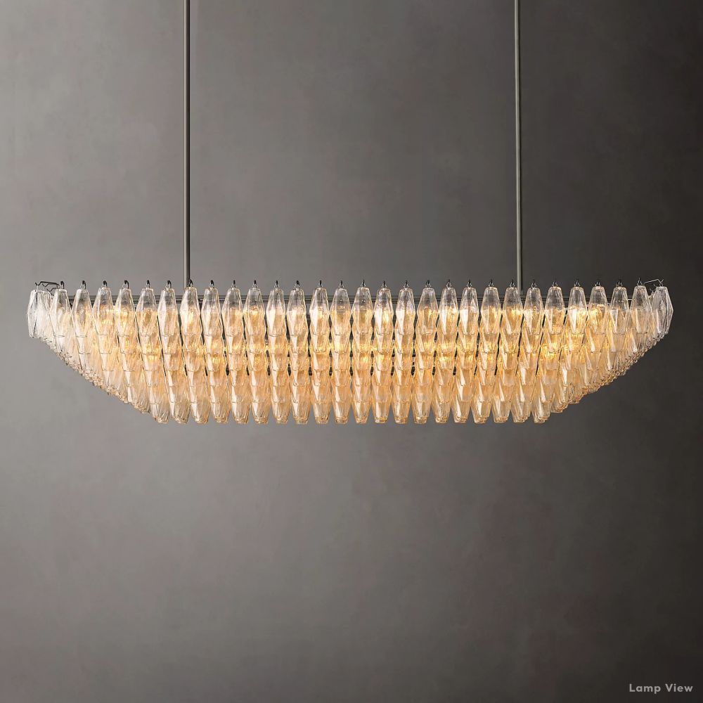 Chiara Lustrous Glass Tiered Rectangular Chandelier 74"