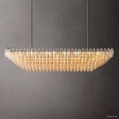 Chiara Lustrous Glass Tiered Rectangular Chandelier 74"