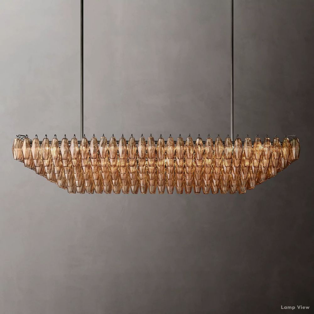 Chiara Lustrous Glass Tiered Rectangular Chandelier 74"