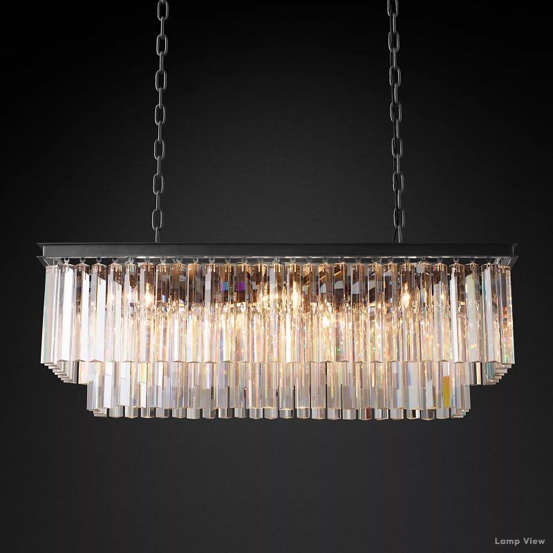 Odeon Fringed Crystal Rectangular Chandelier 40"