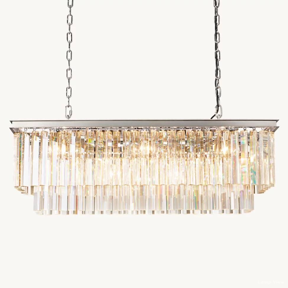 Odeon Fringed Crystal Rectangular Chandelier 40"