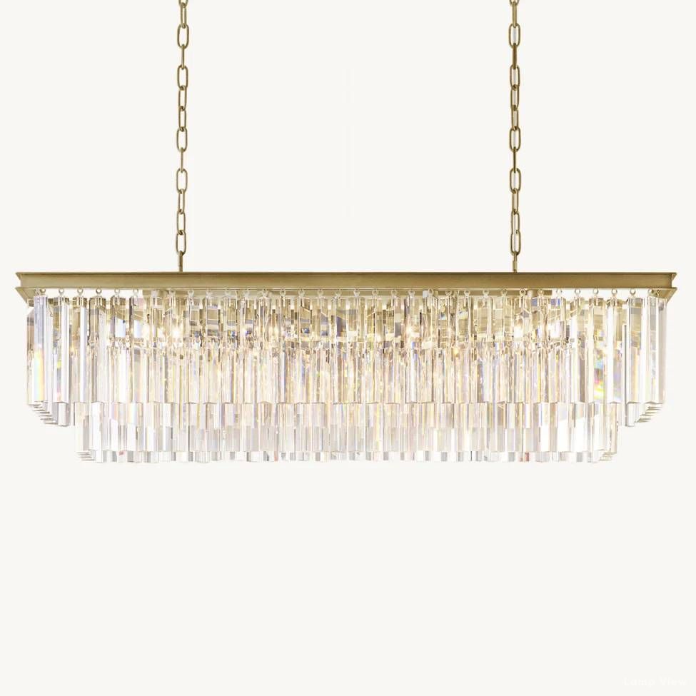 Odeon Fringed Crystal Rectangular Chandelier 49"