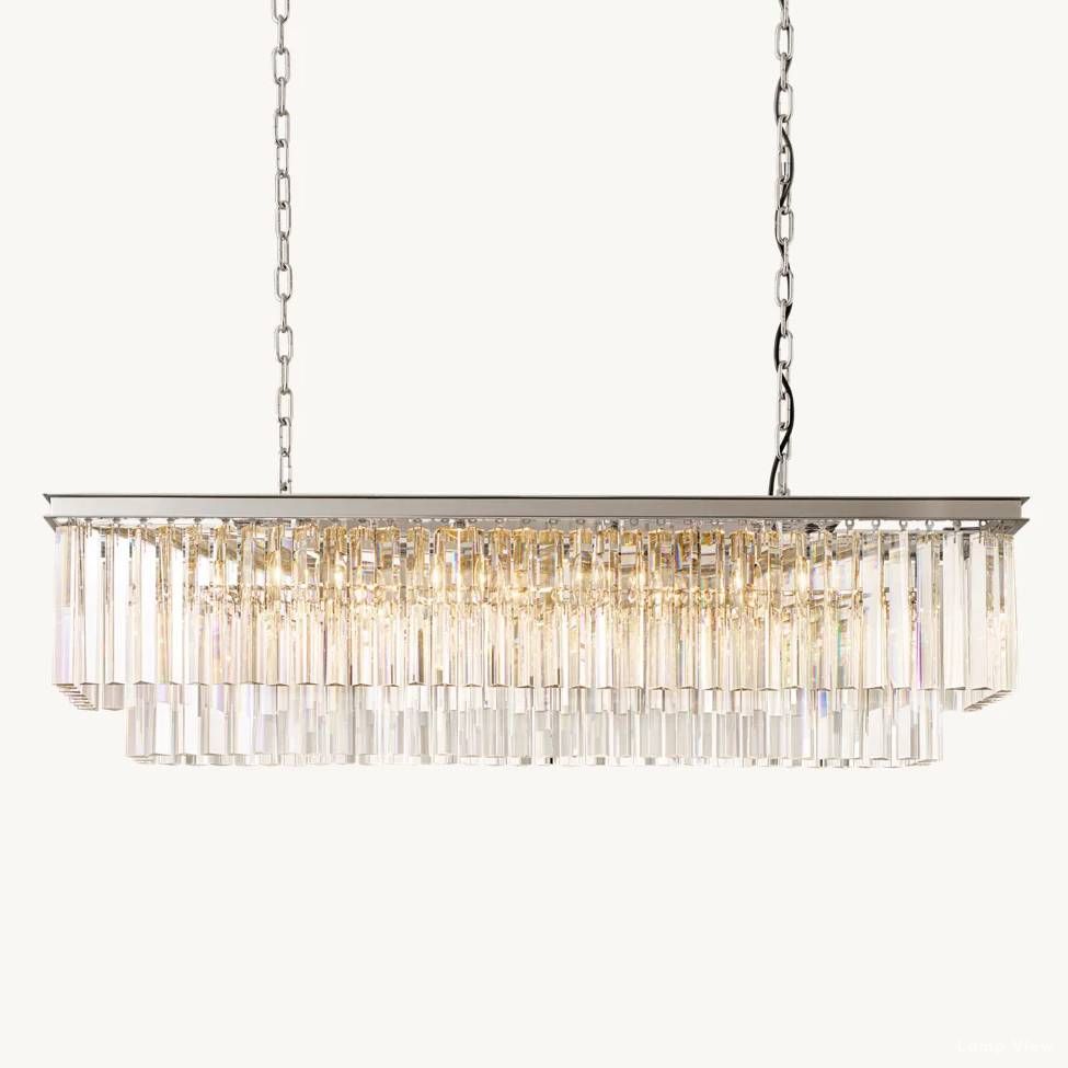 Odeon Fringed Crystal Rectangular Chandelier 49"