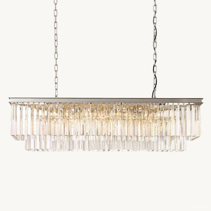 Odeon Fringed Crystal Rectangular Chandelier 49"