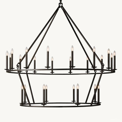 Hartwell Lantern Frame Two-Tier Round Chandelier 62"