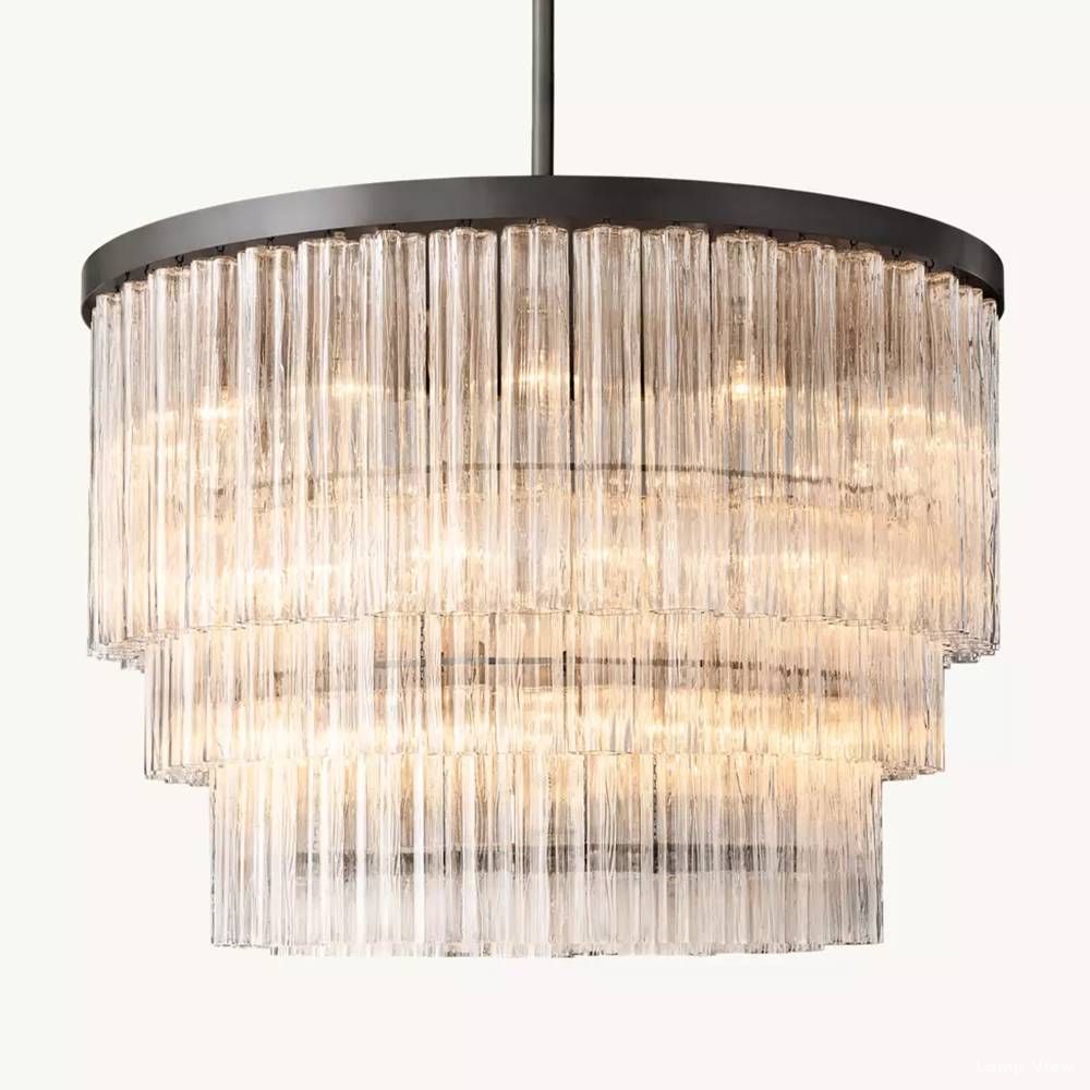 Cielo Ridged Glass Three-Tier Round Chandelier 48"