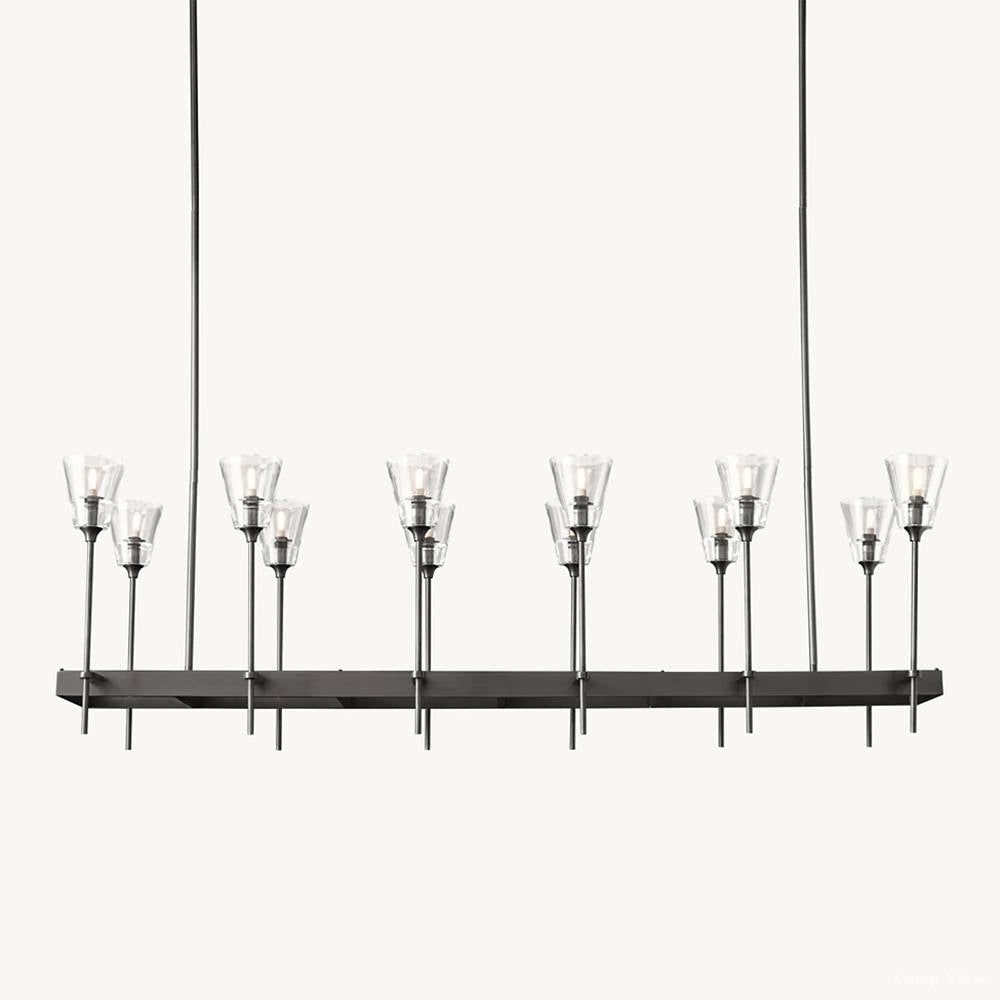 Torche Adorned Glass Rectangular Chandelier 54"