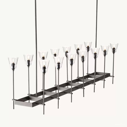 Torche Adorned Glass Rectangular Chandelier 67"