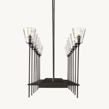 Torche Adorned Glass Rectangular Chandelier 54"