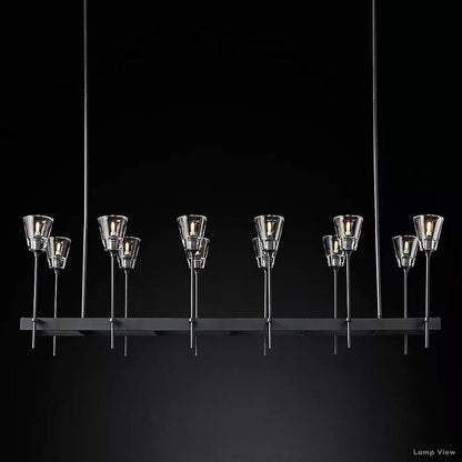 Torche Adorned Glass Rectangular Chandelier 54"