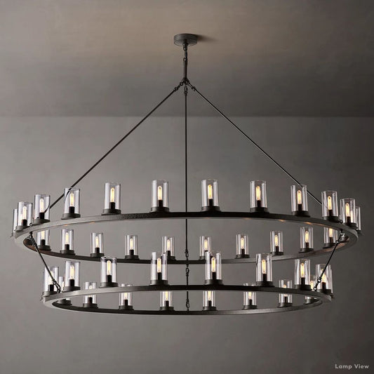Ondra Charred Metal Two-Tier Round Chandelier 72"