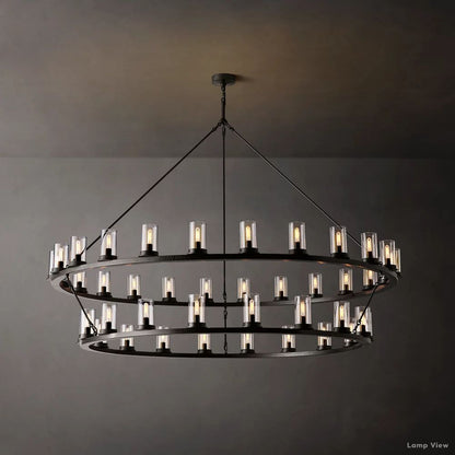 Ondra Charred Metal Two-Tier Round Chandelier 72"