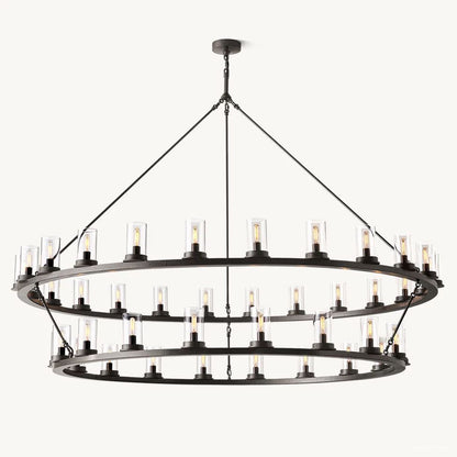 Ondra Charred Metal Two-Tier Round Chandelier 72"