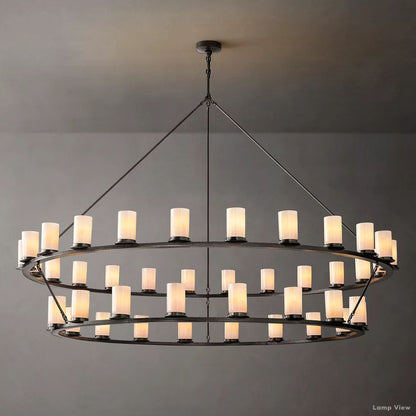 Ondra Charred Metal Two-Tier Round Chandelier 72"