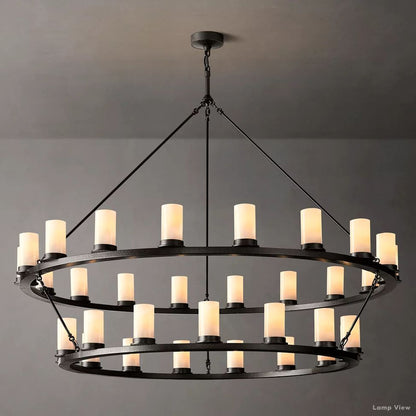 Ondra Charred Metal Two-Tier Round Chandelier 60"
