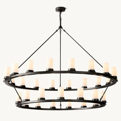 Ondra Charred Metal Two-Tier Round Chandelier 60"