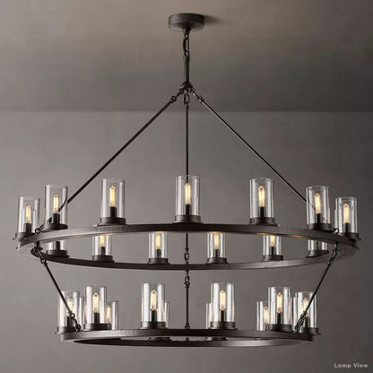 Ondra Charred Metal Two-Tier Round Chandelier 48"