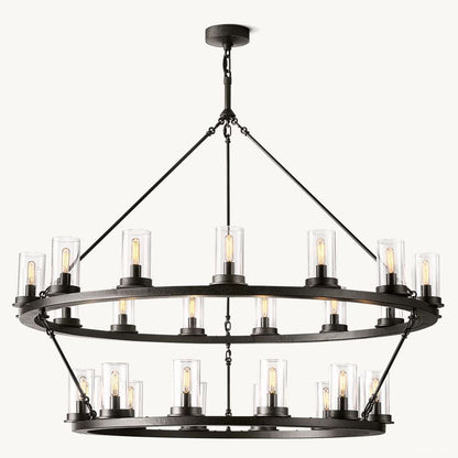 Ondra Charred Metal Two-Tier Round Chandelier 48"