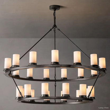 Ondra Charred Metal Two-Tier Round Chandelier 48"