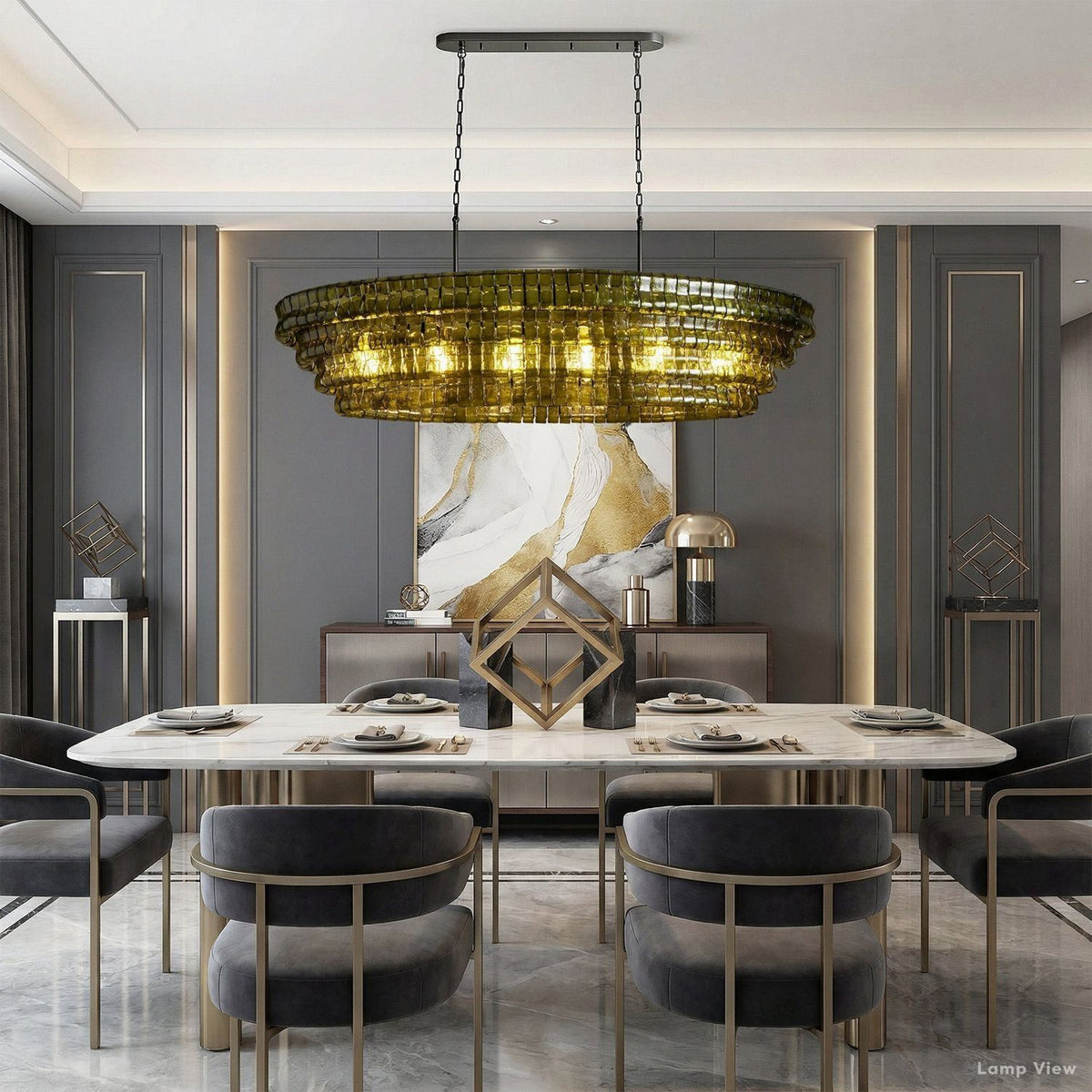 Ghiaccio Layered Glass Oval Chandelier