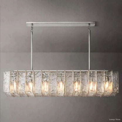 Lattice Cast Glass Rectangular Chandelier 67"