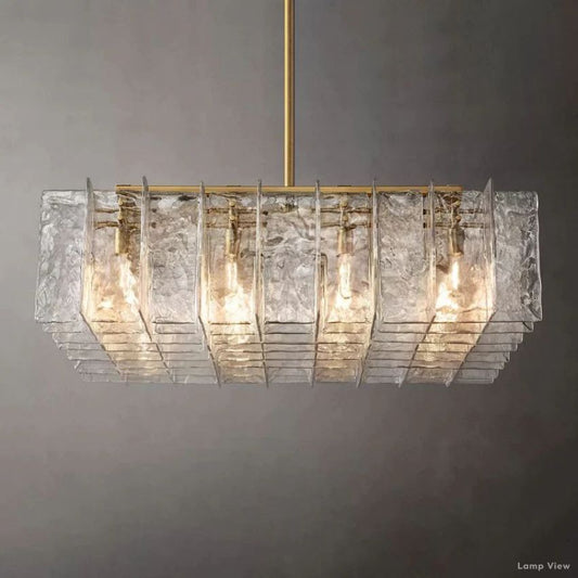 Lattice Cast Glass Square Chandelier 49"